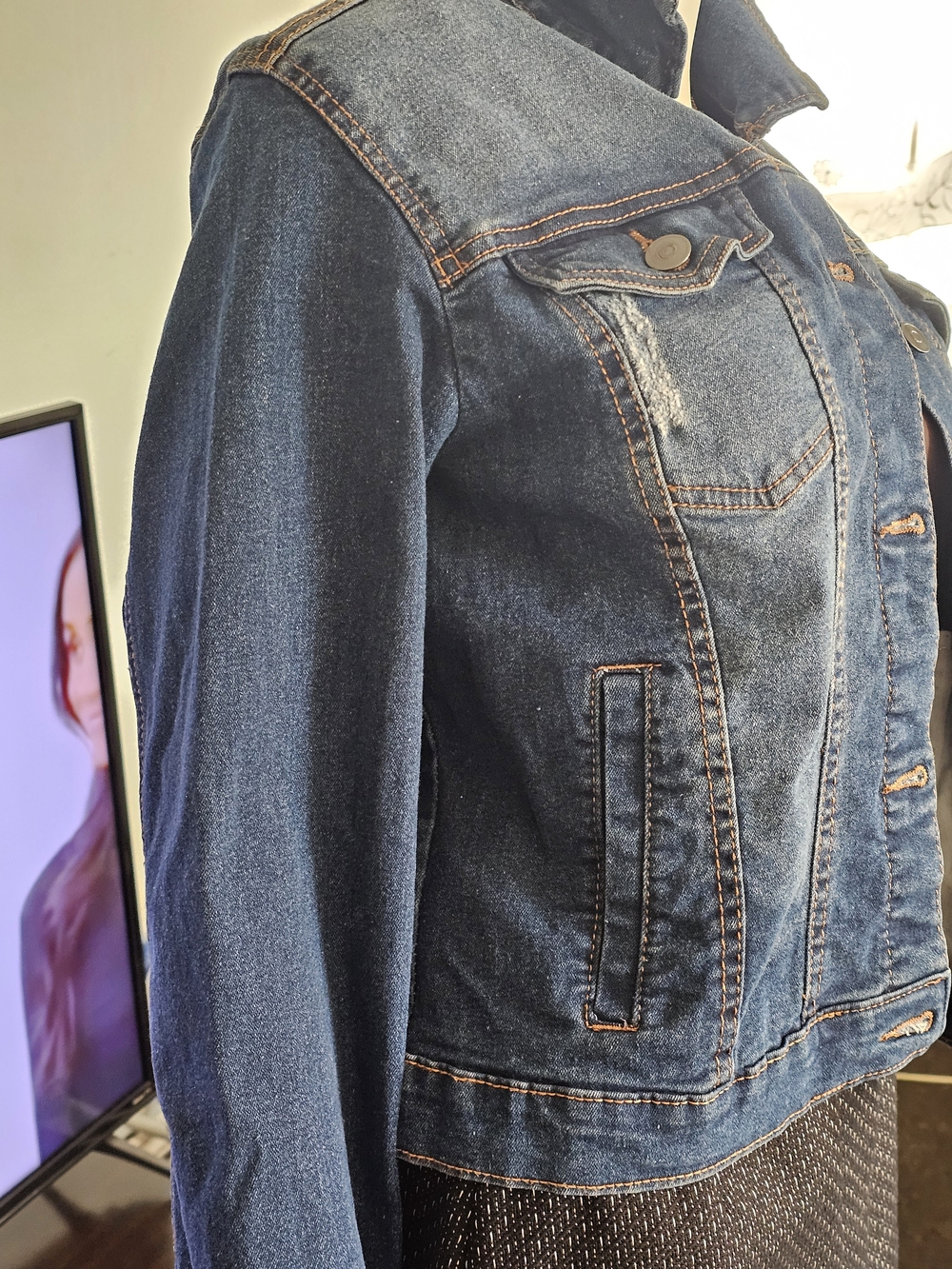 ❗️ Women’s Blue MOTO Denim Jacket - Classic Trucker DISTRESED Style ❗️ - Picture 6 of 13